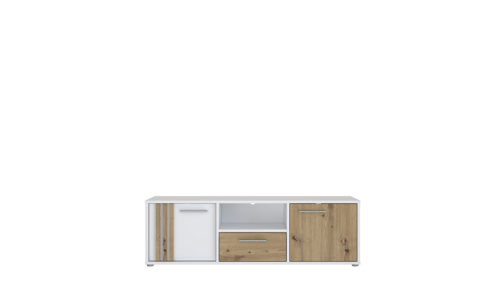 CARDIGANE - Meuble TV-Hifi 2 portes 1 tiroir 1 niche blanc / imitation chêne artisan 