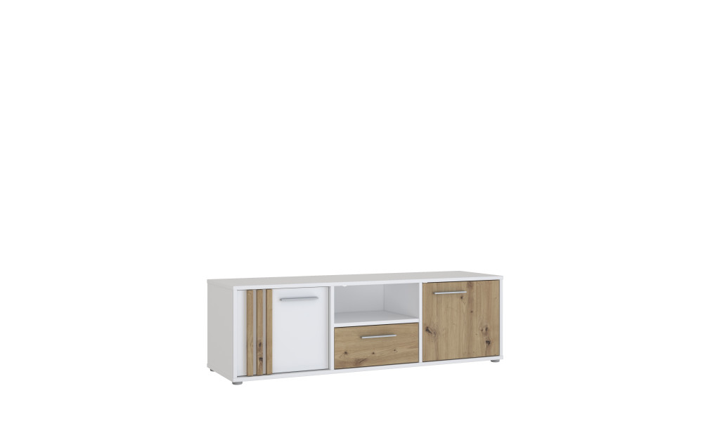 CARDIGANE - Meuble TV-Hifi 2 portes 1 tiroir 1 niche blanc / imitation chêne artisan 