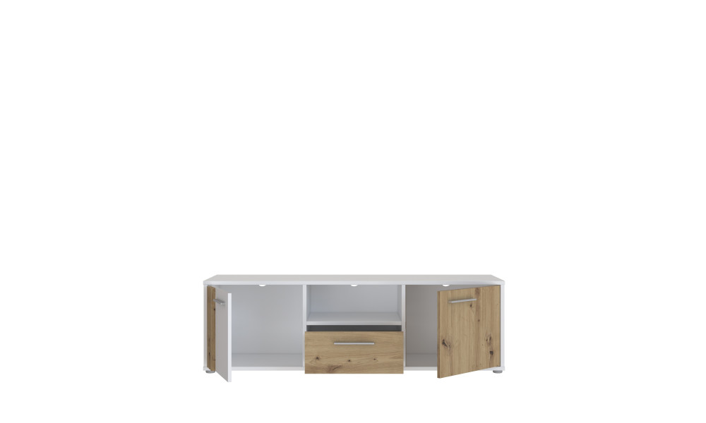 CARDIGANE - Meuble TV-Hifi 2 portes 1 tiroir 1 niche blanc / imitation chêne artisan 