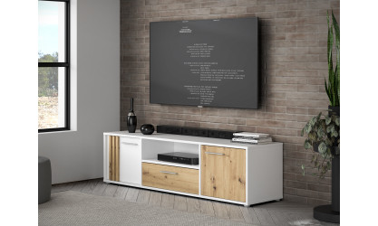 CARDIGANE - Meuble TV-Hifi 2 portes 1 tiroir 1 niche blanc / imitation chêne artisan 