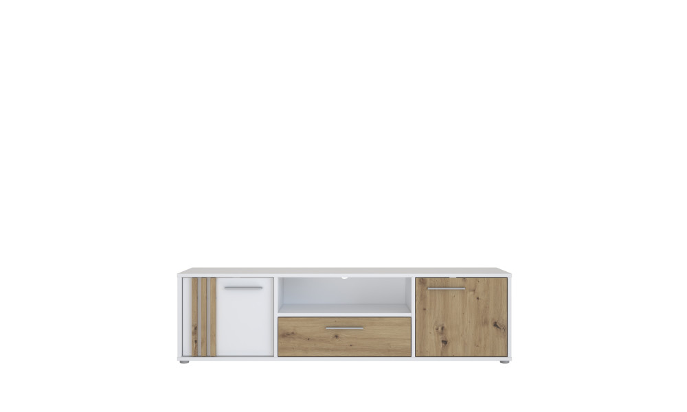 CARDIGANE - Meuble TV-Hifi 2 portes 1 tiroir 1 niche blanc / imitation chêne artisan 
