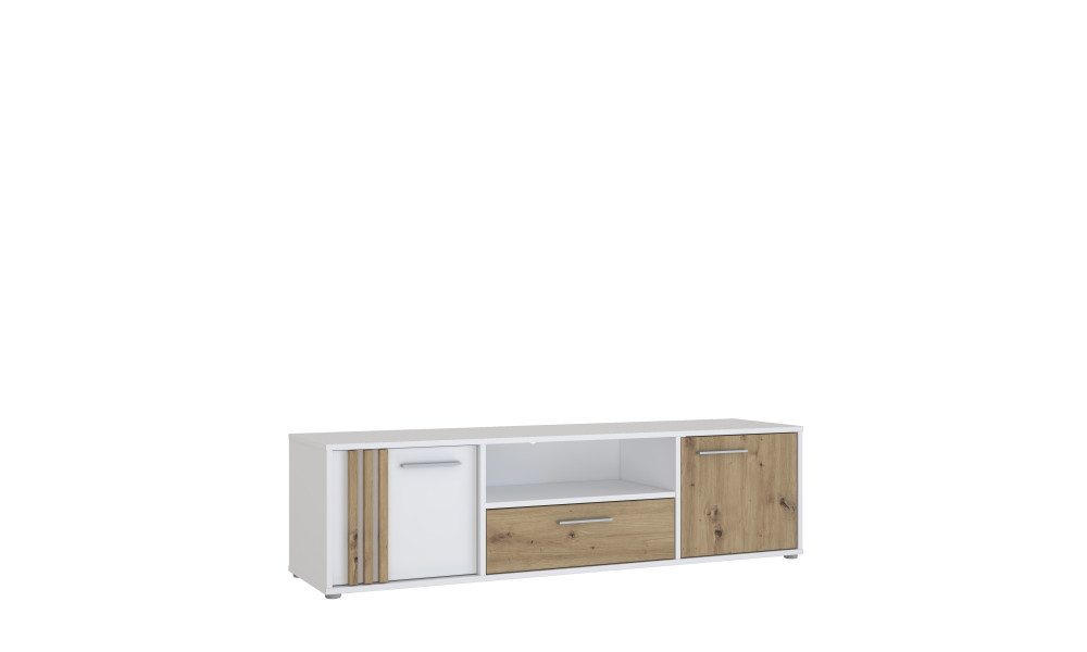 CARDIGANE - Meuble TV-Hifi 2 portes 1 tiroir 1 niche blanc / imitation chêne artisan 
