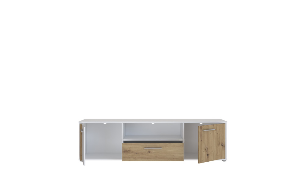 CARDIGANE - Meuble TV-Hifi 2 portes 1 tiroir 1 niche blanc / imitation chêne artisan 