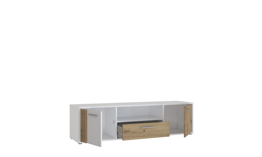 CARDIGANE - Meuble TV-Hifi 2 portes 1 tiroir 1 niche blanc / imitation chêne artisan 